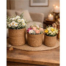 ada ahşap oyma ve çerçevecilik Hasır Saksı 3lü Mini Set