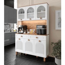 3 Kapaklı Kahve Köşesi – 140 cm Mdf, LED Aydınlatmalı, Çok Amaçlı Mutfak ve Airfryer Dolabı