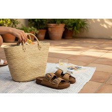 İnallar Ayakkabı Kadın Çift Tokalı Zımba Görselli Şık Terlik