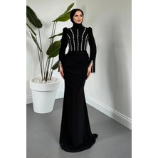 Merven Akyüz Shabira Taşlı Krep Balık Abiye Siyah