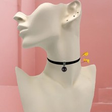 BijuStore Siyah Kadife Onik Doğal Taş Kadın Choker
