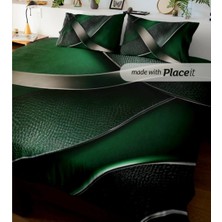 Angels Home Özel Tasarım Marka Çift Kişilik Battal Boy Nevresim Takımı 6 Parça Ranforce Satenli Yeşil Deri Lüx Desen