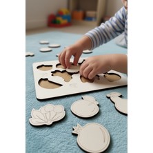 Özgürce Ahşap Meyveler Puzzle Çocuk Gelişim Oyunu, Eğitici ve Renkli 16X13 cm