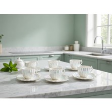 Vadi Istiridye Desenli 6'lı Türk Kahve Fincanı Takımı - Yaldızlı Premium Model