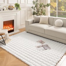 Carpet Dekor Bubble Yumuşak Suni Tavşan Tüyü Halı Beyaz