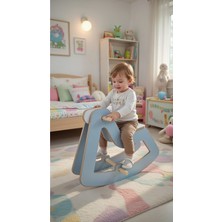 Özgürce Ahşap Sallanan At, Montessori Çocuk Odası Aktivite Oyuncağı, Açık Mavi