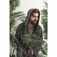 Cotto N Mania Kapşonlu Bornoz Pamuk Polyester Antrasit Renk L - XL Beden Rahat Tasarım