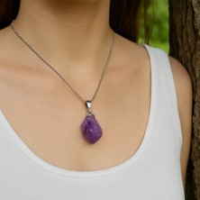 Doğaltaş Evcikuş Ametist Doğal Taş Kolye – Gerçek Mor Ametist Taşı, Unisex Enerji Taşı Kolye