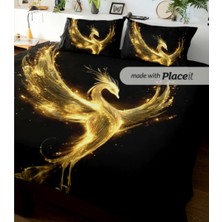 Angels Home Özel Tasarım Marka Çift Kişilik Battal Boy Nevresim Takımı 6 Parça Ranforce Satenli Anka Kuşu Gold