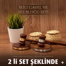 Direkstoktan 2li  Ahşap Avukat Hakim Tokmağı Seti / Gümüş ve Altın Renklerinde 2 Li Set - Wooden Judges Gavel Set
