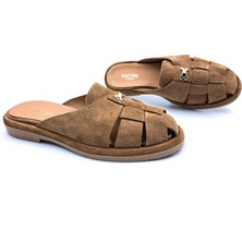 Rachel R40254 Hakiki Süet Deri Taba Kahverengi Burnu Kapalı Kadın Sabo Terlik