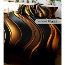 Angels Home Özel Tasarım Marka Çift Kişilik Battal Boy Nevresim Takımı 6 Parça Ranforce Satenli Goldsiyah