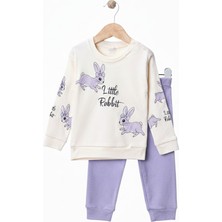 Giddy %100 Pamuk Tavşan Desenli, Uzun Kollu, Kız Bebek 2’li Takım