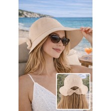 Wearflawless Kadın Keten Bucket Fiyonklu Yazlık Plaj Şapkası, Ayarlanabilir Geniş Kenarlı Tatil Şapkası