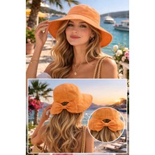 Wearflawless Kadın Keten Bucket Fiyonklu Yazlık Plaj Şapkası, Ayarlanabilir Geniş Kenarlı Tatil Şapkası
