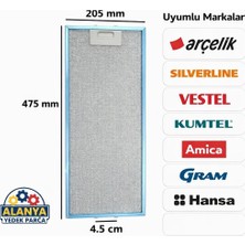 Hgnm E-Trading Arçelik P180 Yi 20,5x47,6 cm Metal Yağ Filtresi - Davlumbaz Aspiratör Filtresi 475x205 mm 8906510200, 9190602001 E27