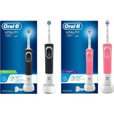 Oral-B Vitality D100 Siyah Cross Action + Pembe 3D White Şarjlı Diş Fırçası Orta Sertlik 2 Adet