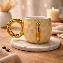 Gelincik Harfli Kupa İ Harfi Seramik Desenli Altın Renkli Kahve Çay Çorba Bardağı Kupası