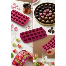 Cozley 18 Bölmeli Kalp Şeklinde Çikolata ve Kek Kalıbı Silikon Kurabiye Jelibon Dondurma Kalıbı Yapışmaz 10X21,5X2CM