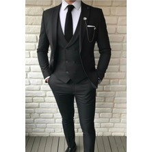 My Vintage Siyah Dar Kesim Slim Fit Düz Siyah Kumaş Takım Elbise .(Kravat Mendil ve Yaka Süsü Hediye )