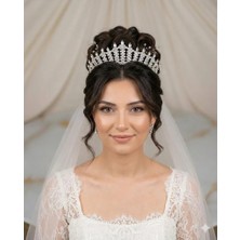 Döküm Zirkon Taşlı Yüksek Prenses Gelin Tacı