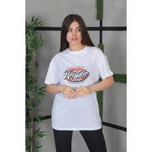 Glam Love Baskılı Oversize T-Shirt - Beyaz -