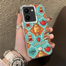 HONTINGA Vivo Y36 ile Uyumlu Kılıfı Silikon Kenar Sert Arka Düşüme Önleyici Basitlik Anti Düşme Kamera Korumali Çay Keyfi Desen Telefon Kılıfı Kadın ve Erkek Için Uygundur K1-0826