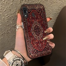 HONTINGA Samsung Galaxy A20 ile Uyumlu Kılıfı Silikon Kenar Sert Arka Düşüme Önleyici Basitlik Anti Düşme Kamera Korumali Bordo Renkli Halı Desen Telefon Kılıfı Kadın ve Erkek Için Uygundur K1-0700