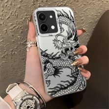 HONTINGA Vivo Y28 ile Uyumlu Kılıfı Silikon Kenar Sert Arka Düşüme Önleyici Basitlik Anti Düşme Kamera Korumali Ejderha Desen Telefon Kılıfı Kadın ve Erkek Için Uygundur K1-0737