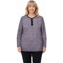 Mutlu City Kadın Çiçek Desenli Yuvarlak Yaka Rahat Kesim Orta Yaş ve Üzeri Anne Penye Bluz 8600