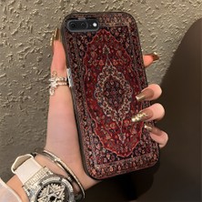 HONTINGA iPhone 8 Plus ile Uyumlu Kılıfı Silikon Kenar Sert Arka Düşüme Önleyici Basitlik Anti Düşme Kamera Korumali Bordo Renkli Halı Desen Telefon Kılıfı Kadın ve Erkek Için Uygundur K1-0700