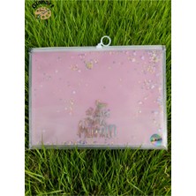 Glanart Sunum Proje Dosyası Klips Fermuarlı A4 Boy Ödev Dosyası Simli Pullu Açık PEMBE(32,5X24,5 Cm) 1 Adet