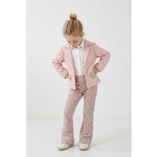 Magu Kız Çocuk Pamuklu Pudra Leopar Desenli Ceketli Gömlekli Pantolon Takım