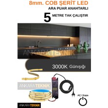 8mm Cob LED Şerit Set Anahtarlı Trafolu Tak-Çalıştır 5m