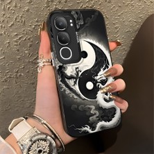 HONTINGA Vivo Y19S ile Uyumlu Kılıfı Silikon Kenar Sert Arka Düşüme Önleyici Basitlik Anti Düşme Kamera Korumali Ejderha Desen Telefon Kılıfı Kadın ve Erkek Için Uygundur K1-0737