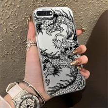 HONTINGA iPhone 8 Plus ile Uyumlu Kılıfı Silikon Kenar Sert Arka Düşüme Önleyici Basitlik Anti Düşme Kamera Korumali Ejderha Desen Telefon Kılıfı Kadın ve Erkek Için Uygundur K1-0737