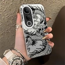 HONTINGA Vivo V50 Lite ile Uyumlu Kılıfı Silikon Kenar Sert Arka Düşüme Önleyici Basitlik Anti Düşme Kamera Korumali Ejderha Desen Telefon Kılıfı Kadın ve Erkek Için Uygundur K1-0737
