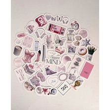 Beyaz Pudra Pembe Clean Girl Sticker Set Journal Ajanda Laptop Telefon Etiket Çıkartma