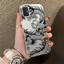 HONTINGA Samsung Galaxy A51 ile Uyumlu Kılıfı Silikon Kenar Sert Arka Düşüme Önleyici Basitlik Anti Düşme Kamera Korumali Ejderha Desen Telefon Kılıfı Kadın ve Erkek Için Uygundur K1-0737
