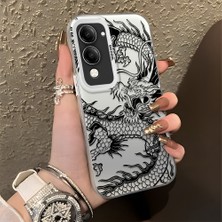 HONTINGA Vivo Y29S ile Uyumlu Kılıfı Silikon Kenar Sert Arka Düşüme Önleyici Basitlik Anti Düşme Kamera Korumali Ejderha Desen Telefon Kılıfı Kadın ve Erkek Için Uygundur K1-0737