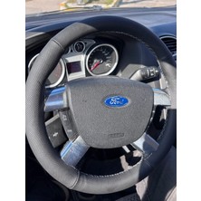 Hasbay Dikişli Direksiyon Kılıfı Siyah / Nokta Deri Gri Dikişli F.ord Focus Connect Için