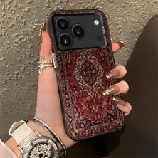 HONTINGA iPhone 17 Pro ile Uyumlu Kılıfı Silikon Kenar Sert Arka Düşüme Önleyici Basitlik Anti Düşme Kamera Korumali Bordo Renkli Halı Desen Telefon Kılıfı Kadın ve Erkek Için Uygundur K1-0700