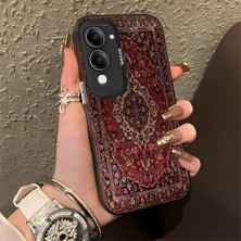 HONTINGA Vivo Y04 ile Uyumlu Kılıfı Silikon Kenar Sert Arka Düşüme Önleyici Basitlik Anti Düşme Kamera Korumali Bordo Renkli Halı Desen Telefon Kılıfı Kadın ve Erkek Için Uygundur K1-0700