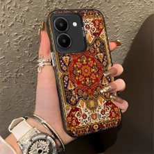 HONTINGA Vivo Y36 5g ile Uyumlu Kılıfı Silikon Kenar Sert Arka Düşüme Önleyici Basitlik Anti Düşme Kamera Korumali Iran Halısı Desen Telefon Kılıfı Kadın ve Erkek Için Uygundur K1-0514