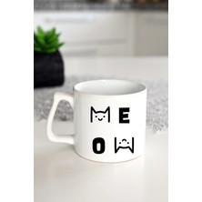 Ivart Siyah Kedi-Meow Baskılı Porselen Standart  Kupa Bardak-Motto-Hediye