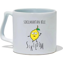 Ivart Ters-Düz Duygu Salatası Serisi-Bıkkınlık Tasarım Baskılı Premium Beyaz Porselen Kupa Bardak