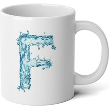 Ivart Kişiye Özel Su Temalı F Harfi Baskılı Tasarım Premium Beyaz Porselen kupa bardak