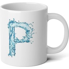 Ivart Kişiye Özel Su Temalı P Harfi Baskılı Tasarım Premium Beyaz Porselen kupa bardak