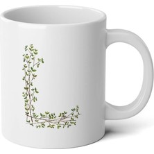 Ivart Kişiye Özel Dal Temalı L Harfi Baskılı Tasarım Premium Beyaz Porselen kupa bardak