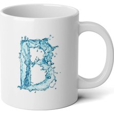 Ivart Kişiye Özel Su Temalı B Harfi Baskılı Tasarım Premium Beyaz Porselen kupa bardak